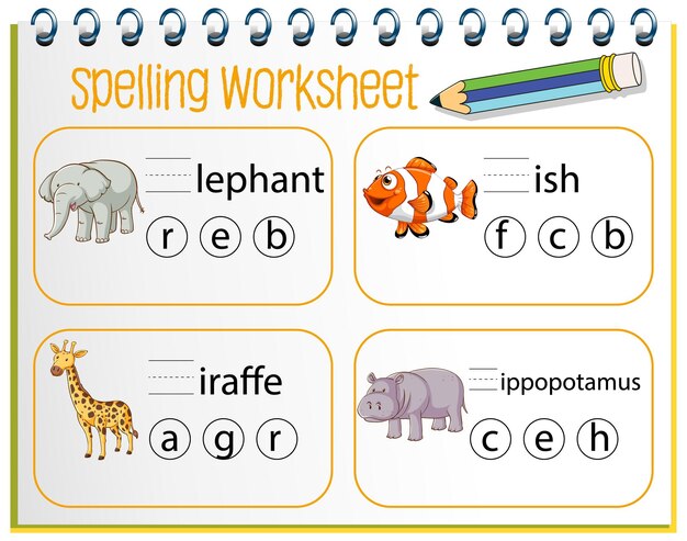 Spelling werkbladsjabloon voor kinderen