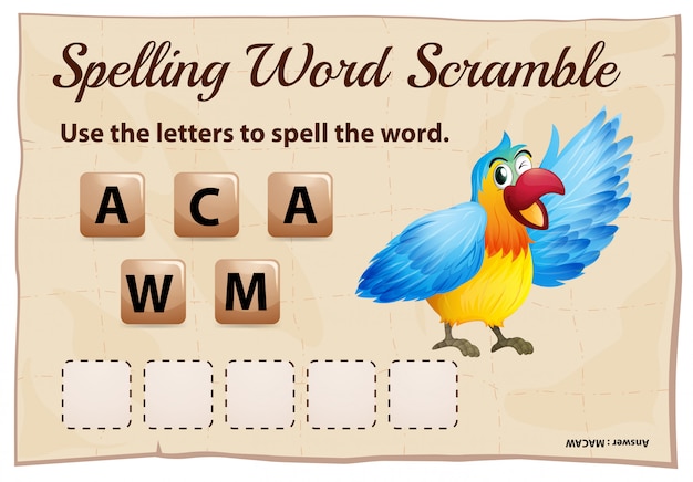 Spelling woord scramble game met woord ara