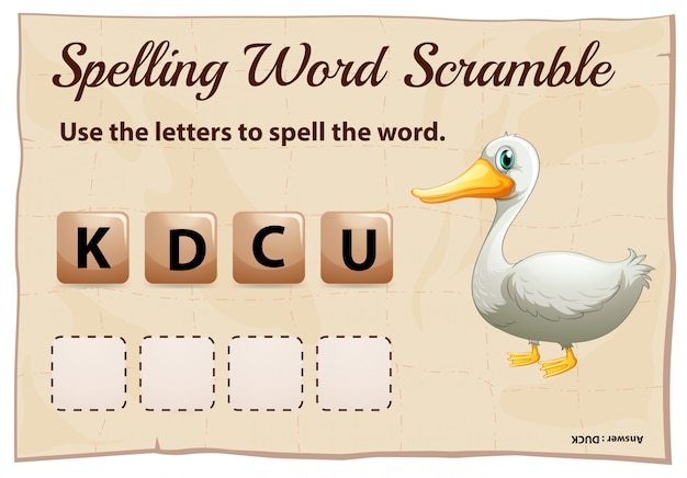 Spelling woord scramble game met woord eend