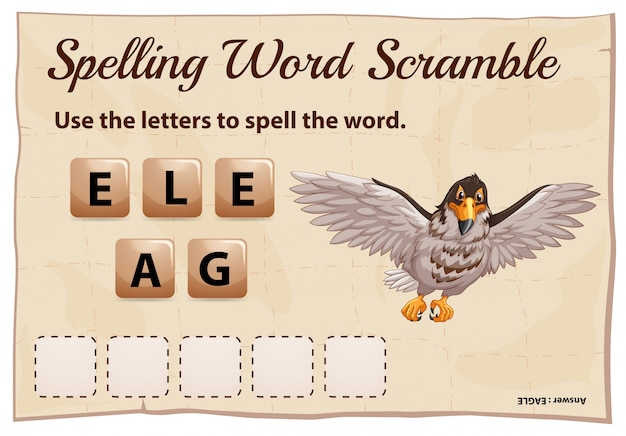 Spelling woord scramble game sjabloon voor adelaar