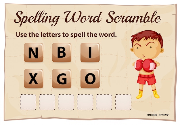 Gratis vector spelling woord scramble sjabloon voor woord boksen