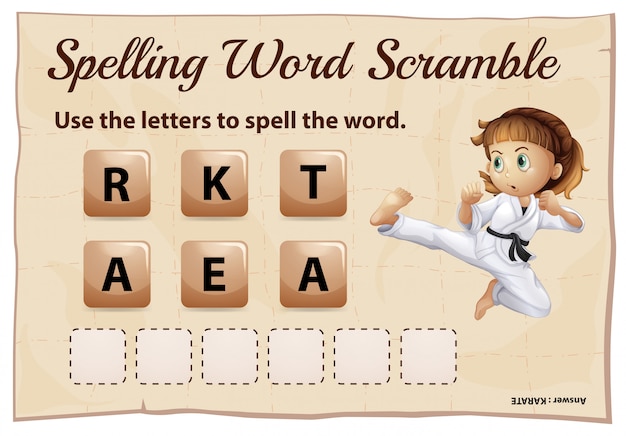 Gratis vector spelling woord scramble voor woord karate