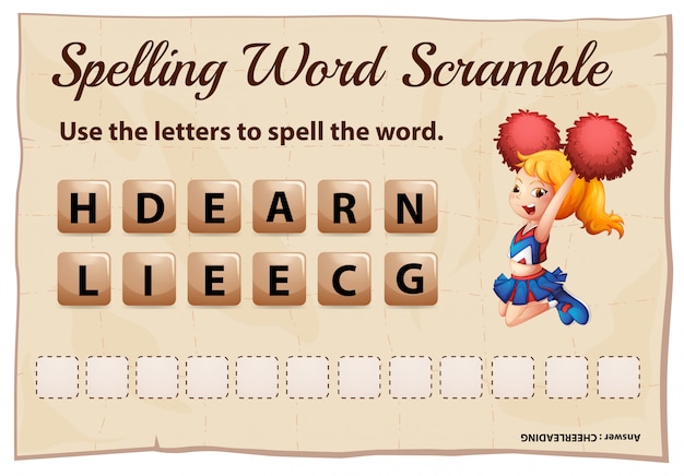 Spelling word scramble game voor cheerleading