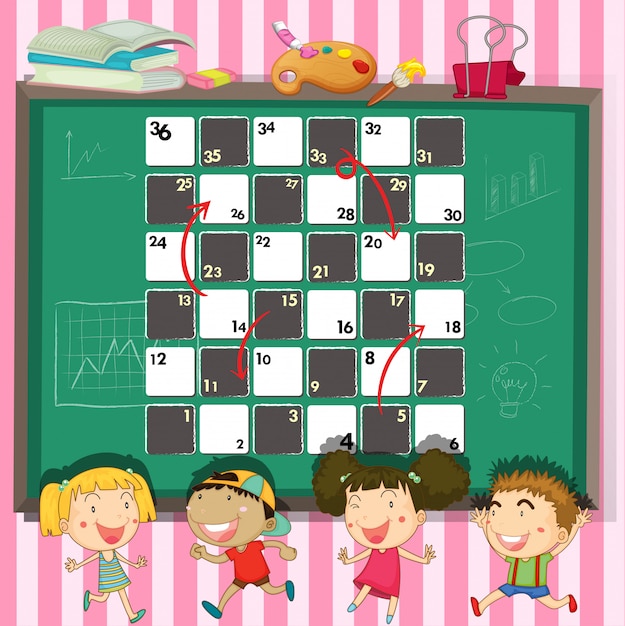 Gratis vector spelsjabloon met kinderen in de klas