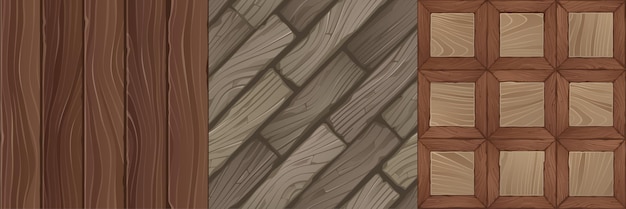 Gratis vector speltexturen van houten planken, bakstenen en panelen naadloos patroon. vector achtergronden bruin oude houten tegel parketvloer of tafel, laminaat, hardhouten parket, vloeren platen ontwerp ui grafische set