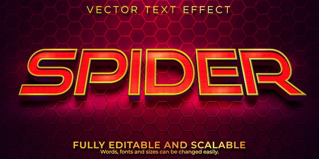 Spider filmisch teksteffect, bewerkbare rode en gouden tekststijl