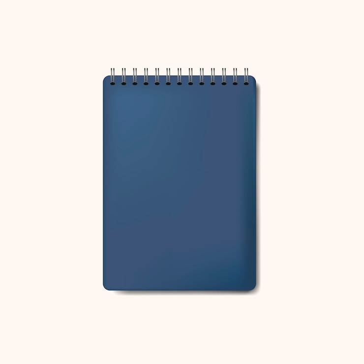 Gratis Vector spiraal blauwe notebook mockup geïsoleerde vector