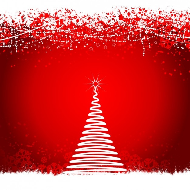 Gratis vector spiraal kerstboom op rode achtergrond