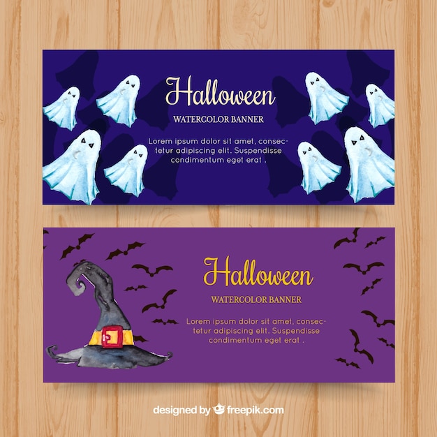 Spook banners en aquarel heks hoed