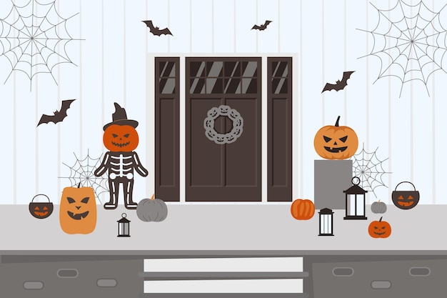 Gratis vector spookachtige halloween-huisdecoraties