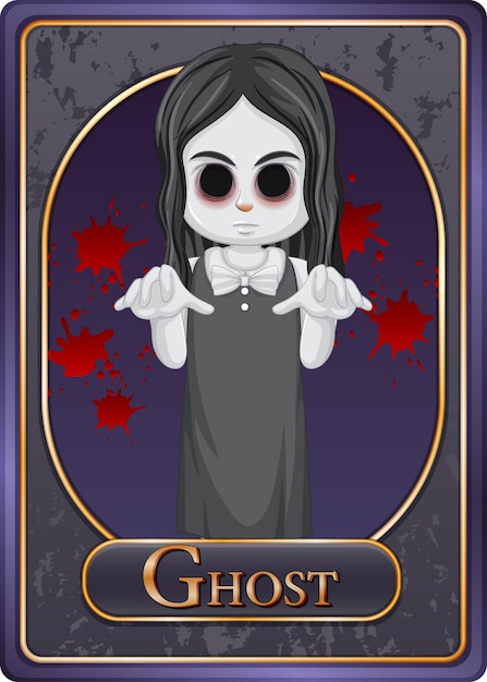 Gratis vector spookmeisje karakter spelkaartsjabloon