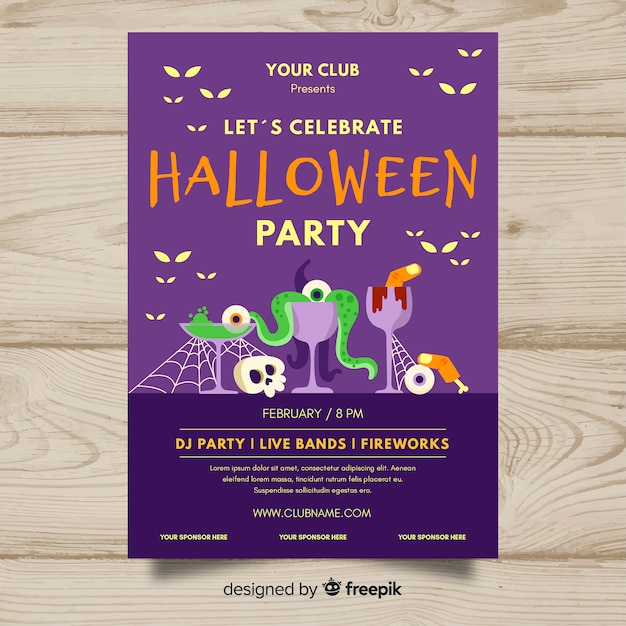 Spooky halloween-feest poster met platte ontwerp