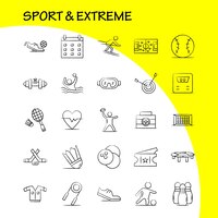 Gratis vector sport en extreme handgetekende iconen set voor infographics mobiele uxui kit en print ontwerp omvatten voetbal bal netto sport voetbal spel sport voetbal icon set vector