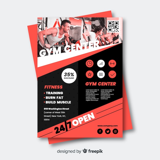 Gratis vector sport flyer met stel je sjabloon voor