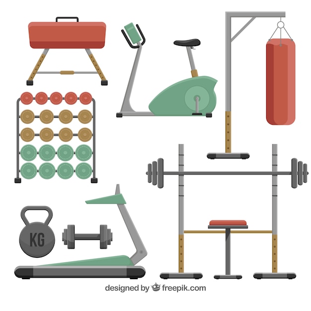 Gratis vector sport gym achtergrond met fitnessapparaten