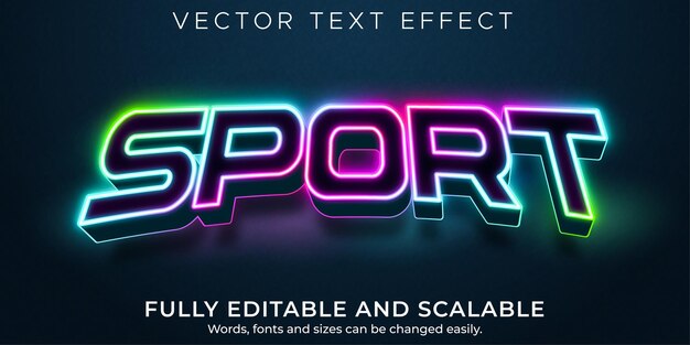 Sport neon bewerkbaar teksteffect, esport en licht tekststijl
