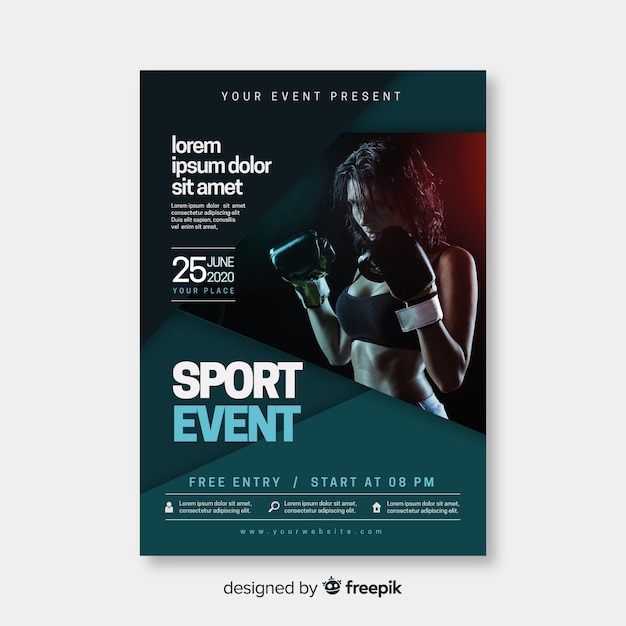 Gratis vector sport poster sjabloon met foto