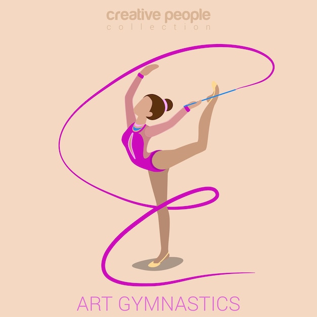 Sport vrouwen kunst gymnastiek training oefening prestaties platte 3d web isometrische infographic