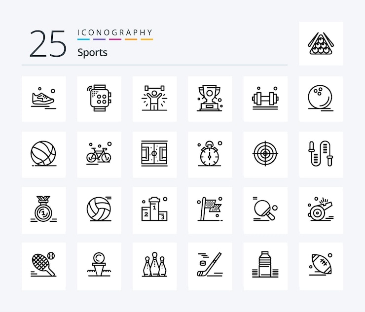 Gratis Vector sports 25 line icon pack inclusief award lifting touch gewichtsoefening