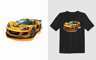 Gratis vector sportwagen cartoon vectorillustratie sportwagen t-shirt ontwerp