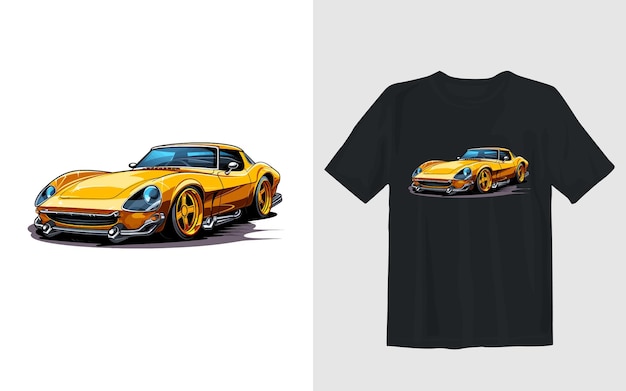 Gratis vector sportwagen cartoon vectorillustratie sportwagen t-shirt ontwerp