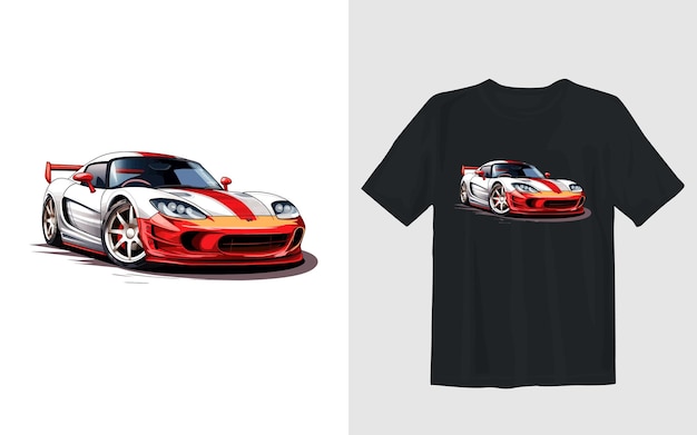 Sportwagen cartoon vectorillustratie sportwagen t-shirt ontwerp