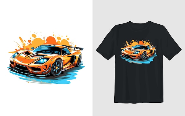 Gratis vector sportwagen cartoon vectorillustratie sportwagen t-shirt ontwerp