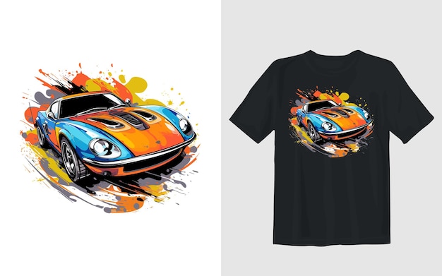 Gratis vector sportwagen cartoon vectorillustratie sportwagen t-shirt ontwerp