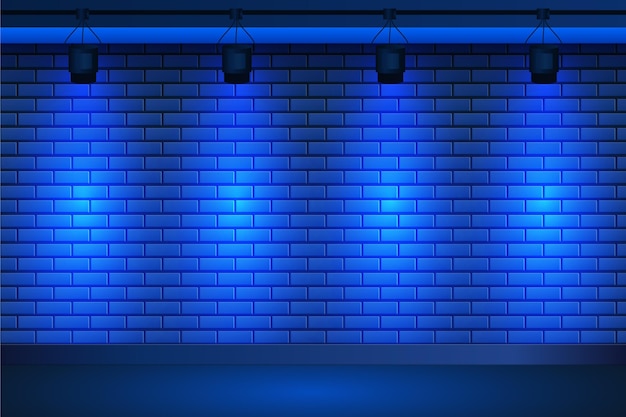 Spotlichten op blauwe bakstenen muurachtergrond
