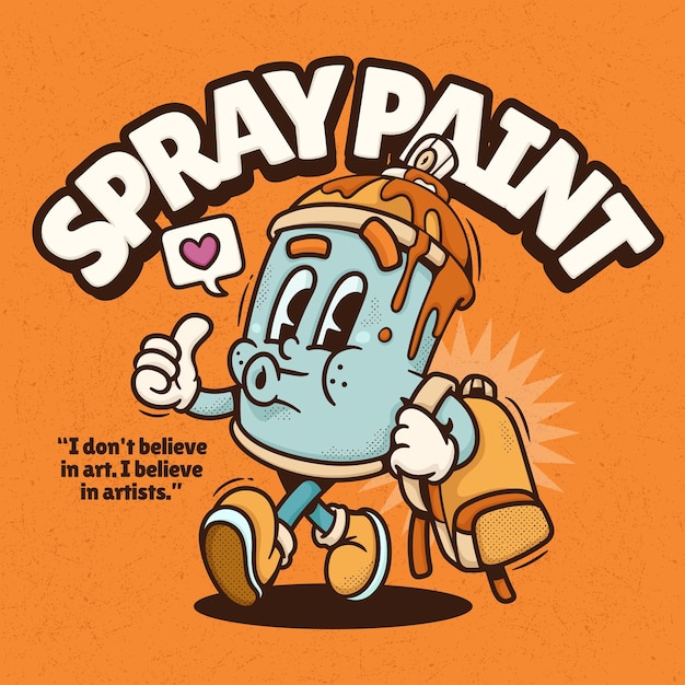 Spray Paint Trendy Retro Cartoon Vector Hand getrokken