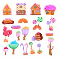 Gratis vector sprookjesachtige candyland set