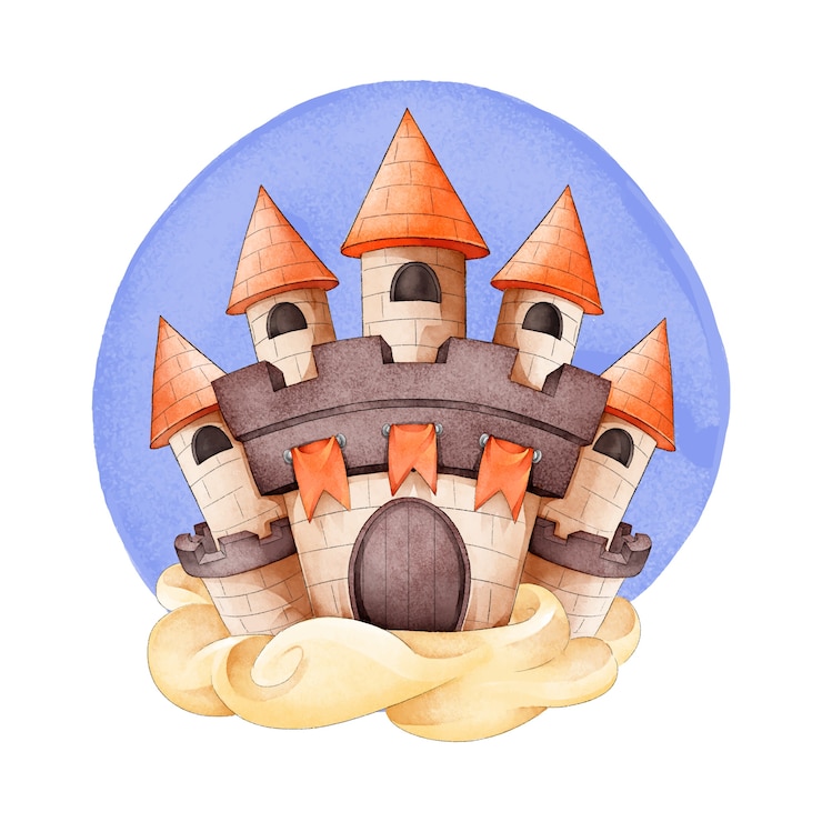 Gratis Vector sprookjeskasteel op creme wolken