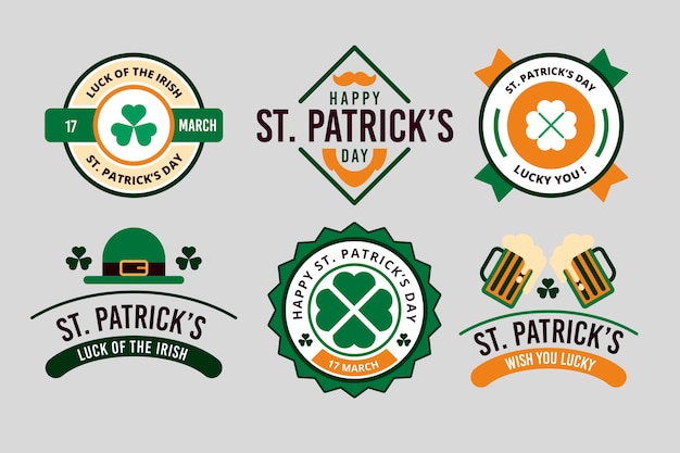 St. Patrick's Day badge-collectie in plat ontwerp