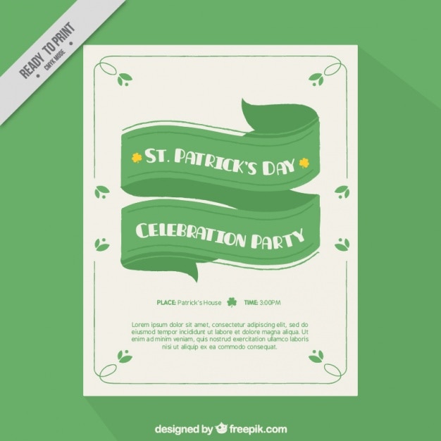 Gratis vector st patrick's day brochure sjabloon met groene lint