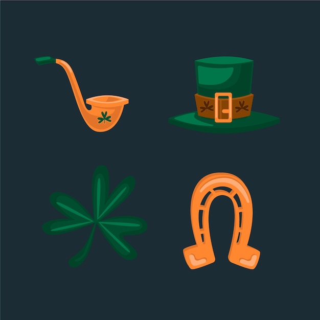 Gratis vector st. patrick's day element collectie geïsoleerd op donkere achtergrond