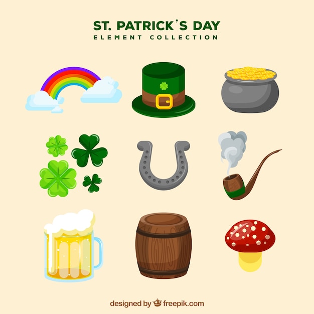 St. patrick's day-elementeninzameling in vlakke stijl