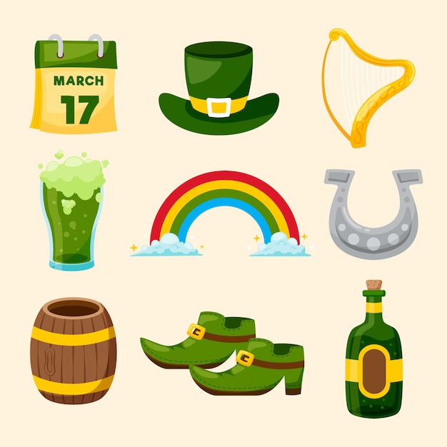 St. Patrick's Day-elementenverzameling in plat ontwerp