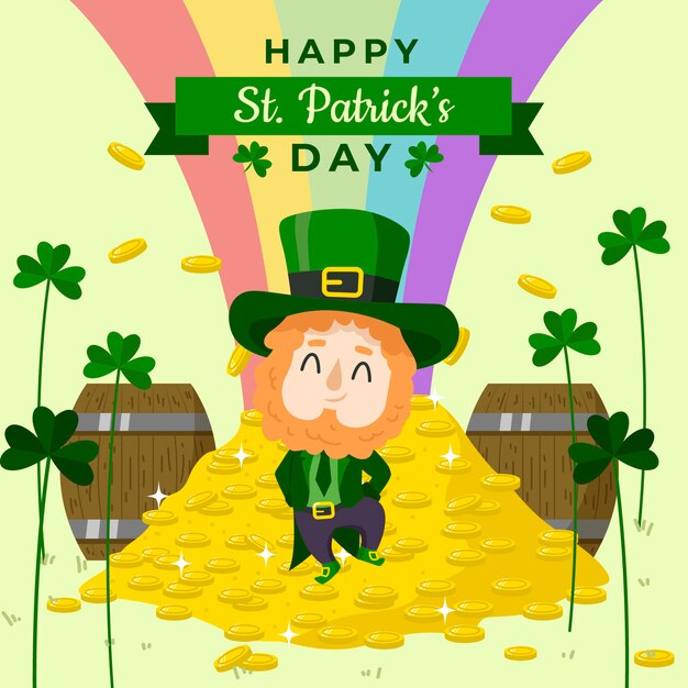 St. Patrick's Day hand getrokken einde van regenboog en munten