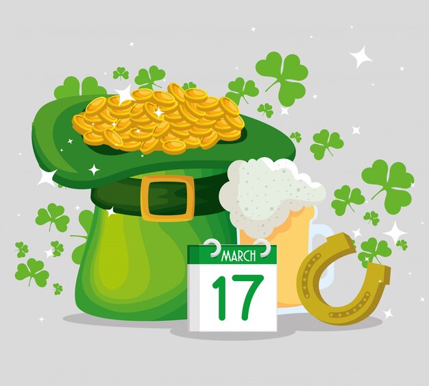 St Patrick's day hoed met gouden munten en hoefijzer