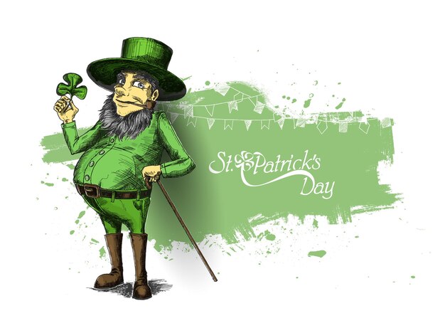 St Patricks Day Karakter Kabouter met Hoed Vector illlustration