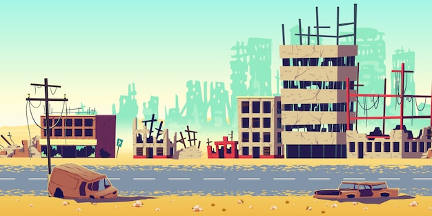 Stad in oorlogszone cartoon vectorillustratie
