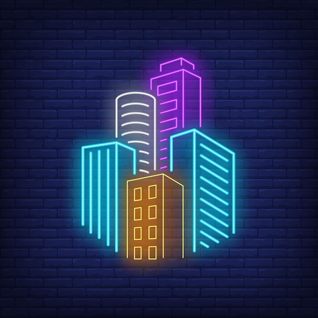 Gratis vector stad wolkenkrabbers neon sign.