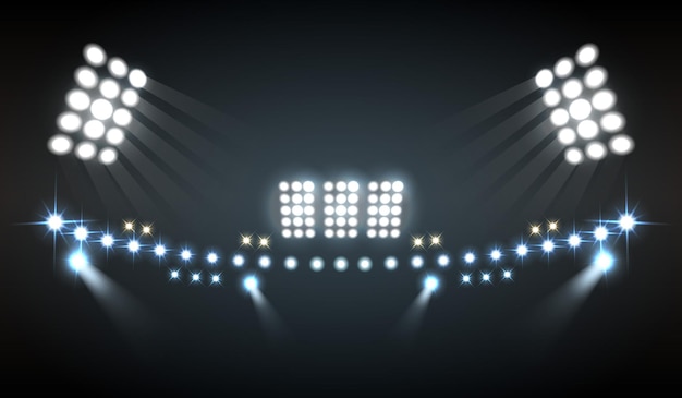 Stadion licht realistische compositie met show- en technologiesymbolen