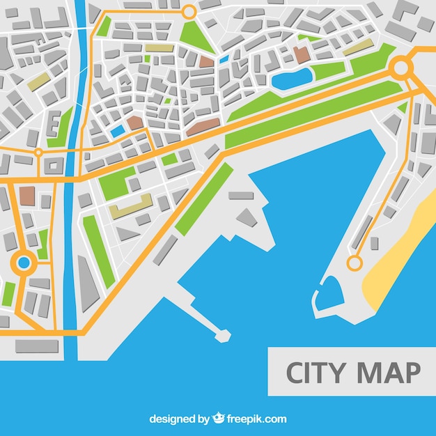 Gratis vector stads kaart met zee