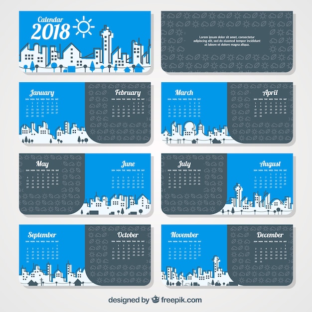 Gratis vector stadschetsen kalender 2018