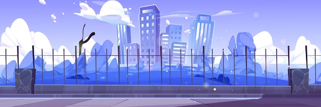 Gratis vector stadshorizon in de schemering stedelijke weergave achtergrondscène