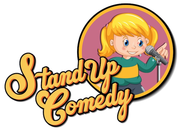 Stand-up comedy-logo-ontwerp met stripfiguur voor meisjes