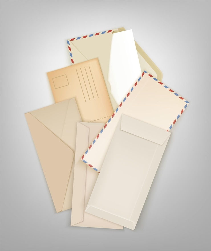 Gratis Vector standaard rechthoekige enveloppen bos mockup voor postbezorging realistische achtergrond vectorillustratie