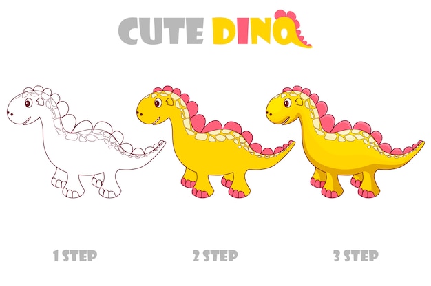 Gratis vector stap voor stap kleuren girly oranje schattige dino.