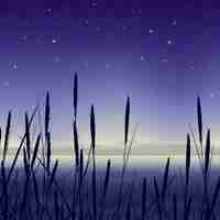 Gratis vector starry nacht landschap met riet